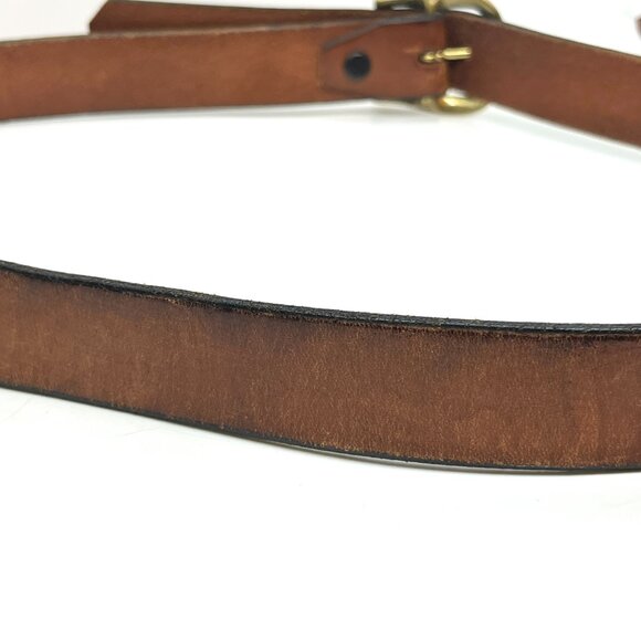 VINTAGE BROWN LEATHER Belt Solid Brass Buckle Made Distressed Patina Boho - Picture 7 of 15